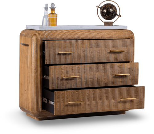 Ribbed Wooden Dresser with Brass Accents