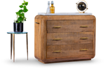 Ribbed Wooden Dresser with Brass Accents