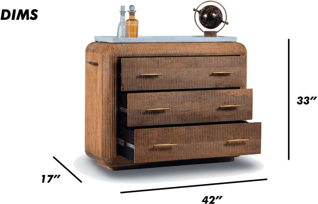 Ribbed Wooden Dresser with Brass Accents