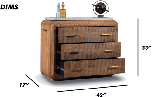 Ribbed Wooden Dresser with Brass Accents