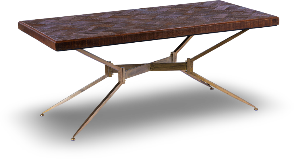 Parquet Wood Dining Table with Metal Base