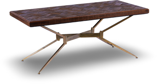 Parquet Wood Dining Table with Metal Base