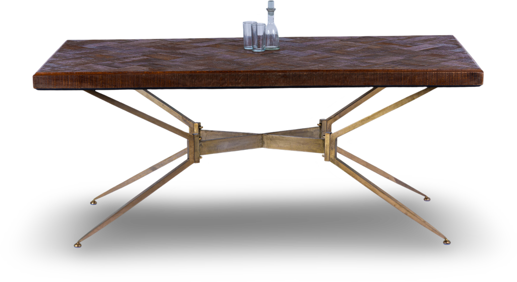 Parquet Wood Dining Table with Metal Base