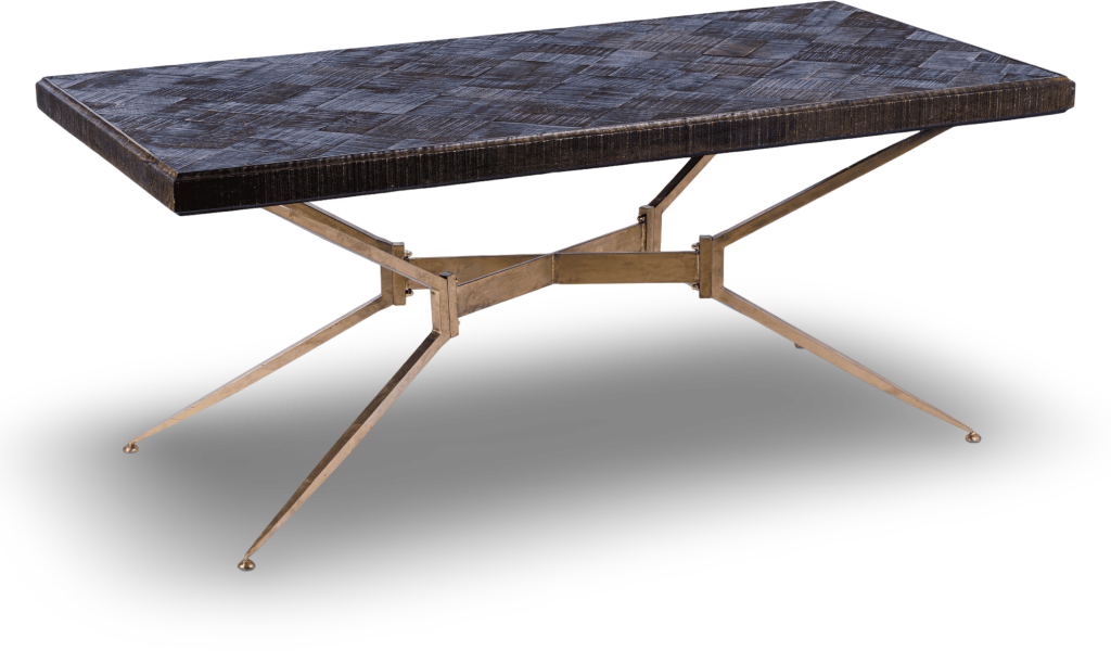 Parquet Wood Dining Table with Metal Base