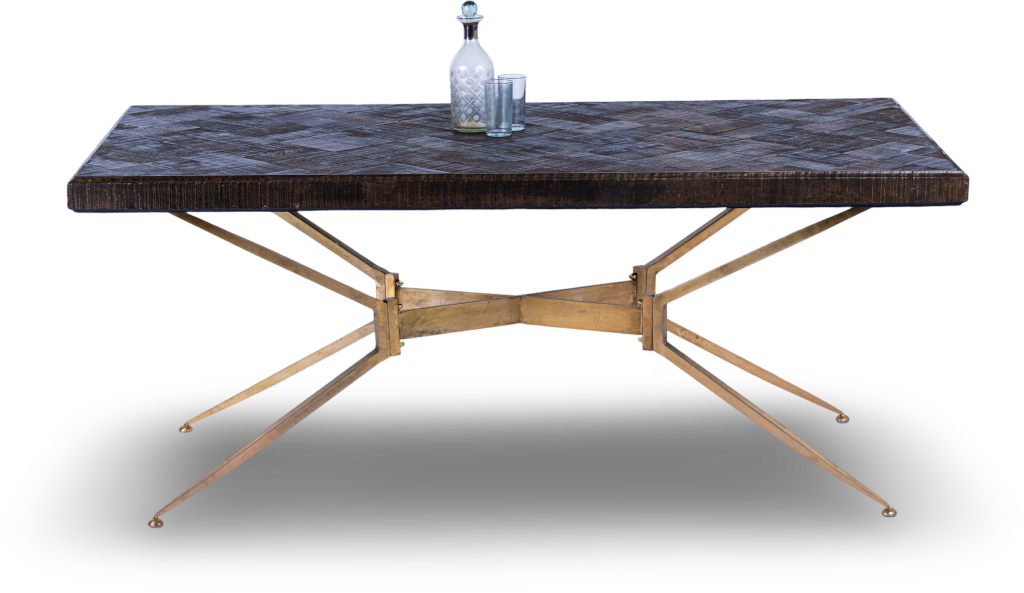 Parquet Wood Dining Table with Metal Base