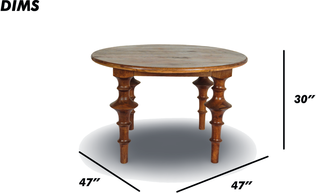 Round Wooden Table with Sculpted Legs