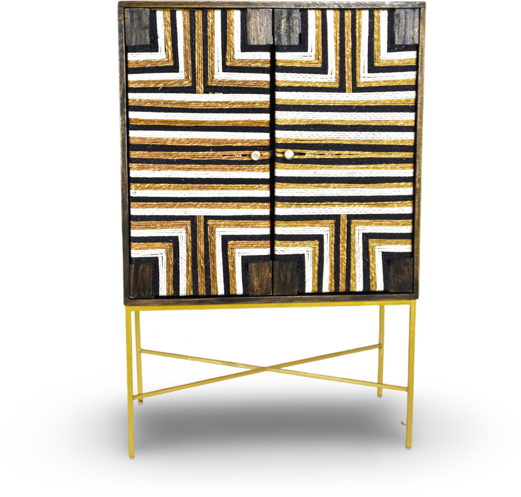 Brushed Grey Geometric Wooden Bar Cabinet