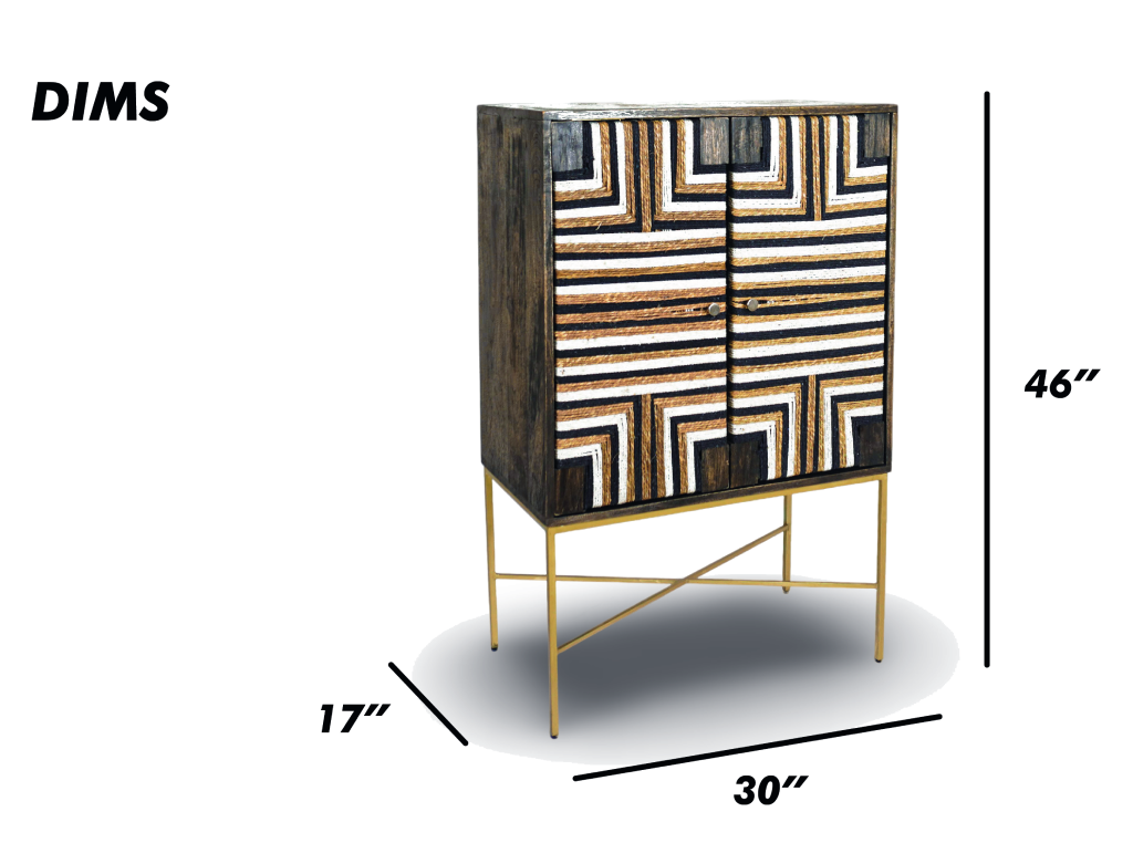 Grey Geometric Inlay Bar Cabinet