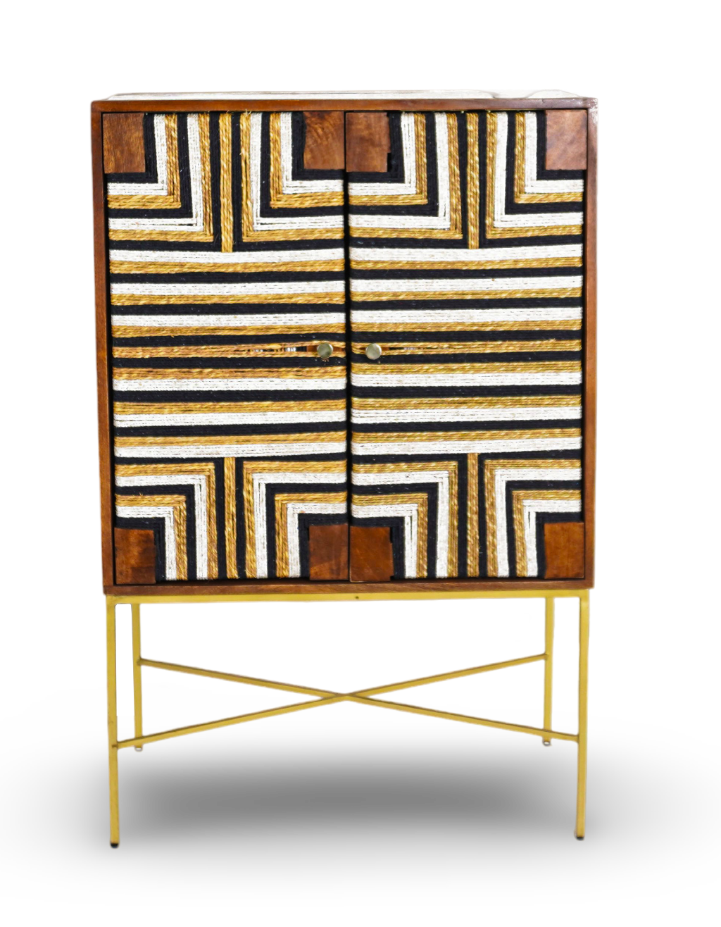 Brown Geometric Inlay Bar Cabinet