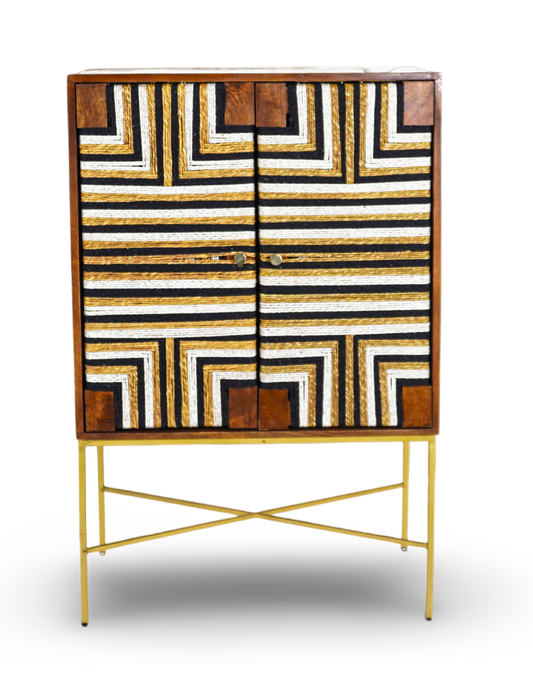 Brown Geometric Inlay Bar Cabinet