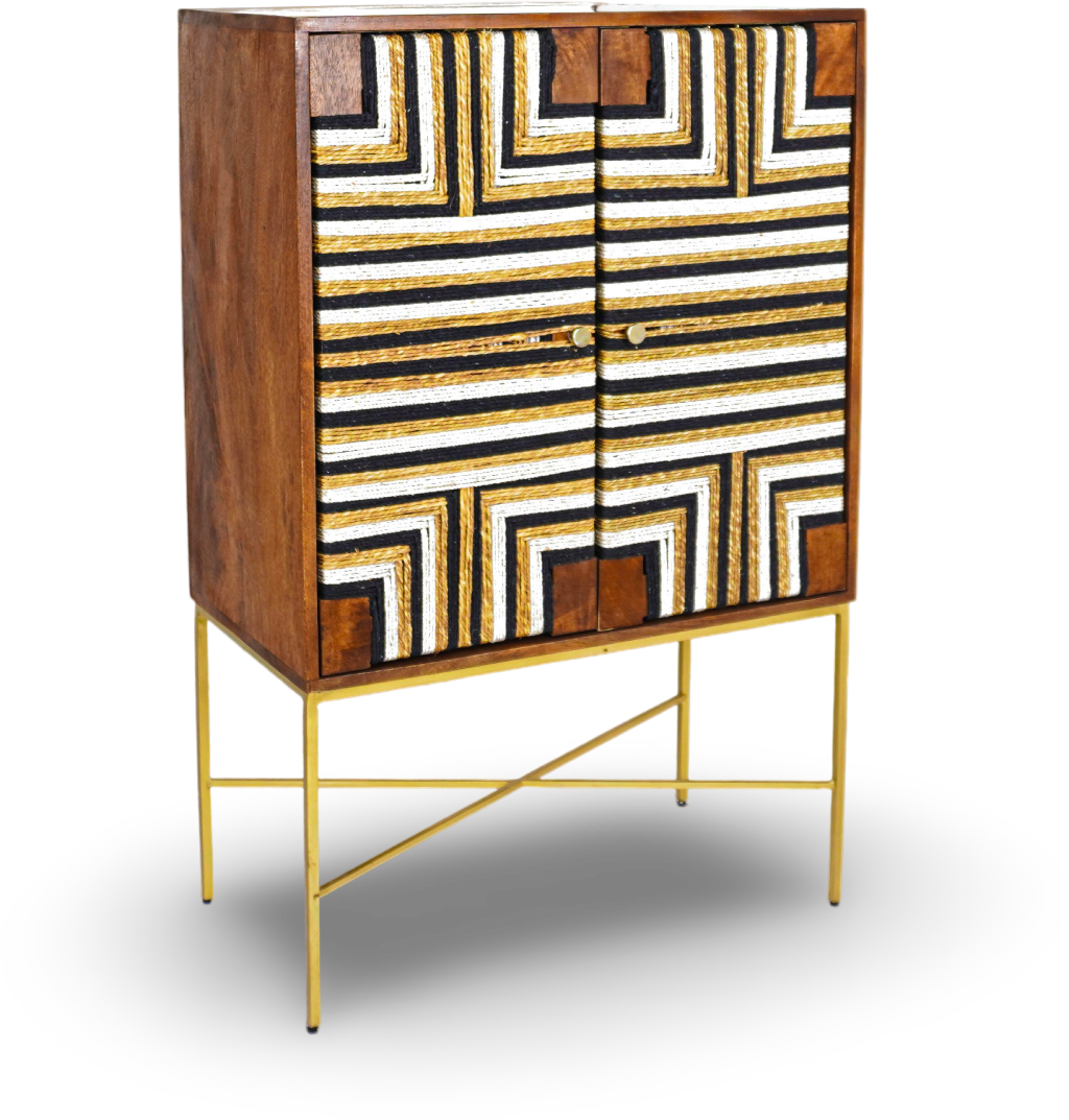 Brown Geometric Wooden Bar Cabinet