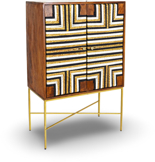 Brown Geometric Wooden Bar Cabinet