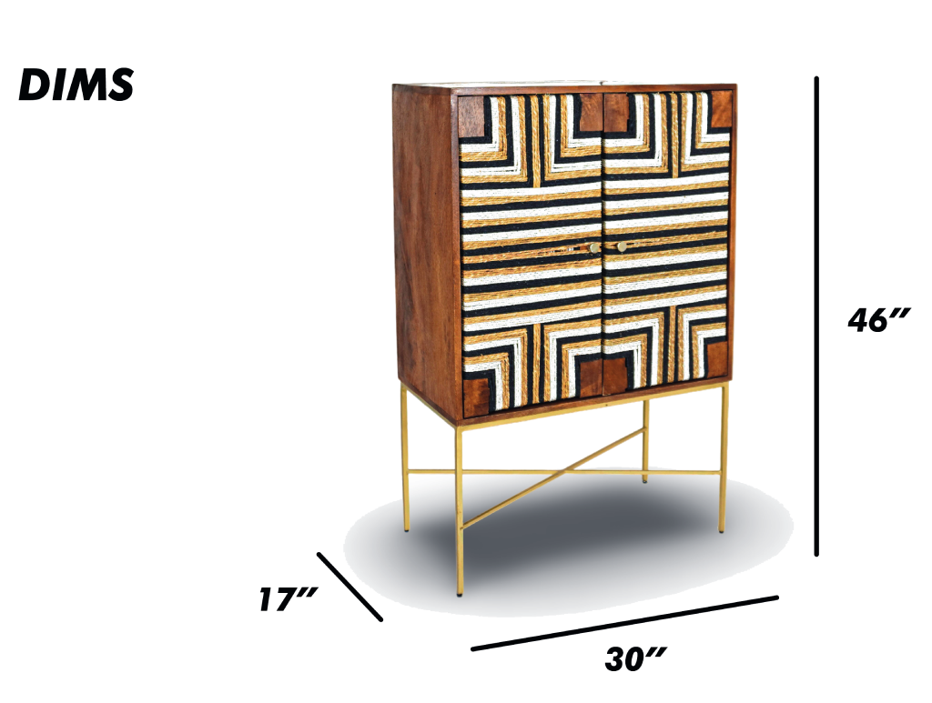 Brown Geometric Inlay Bar Cabinet