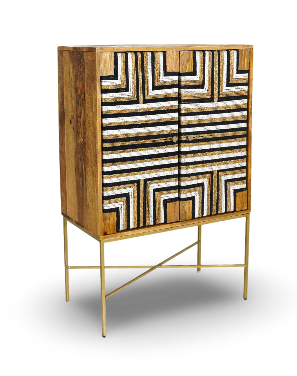 Natural Geometric Inlay Bar Cabinet