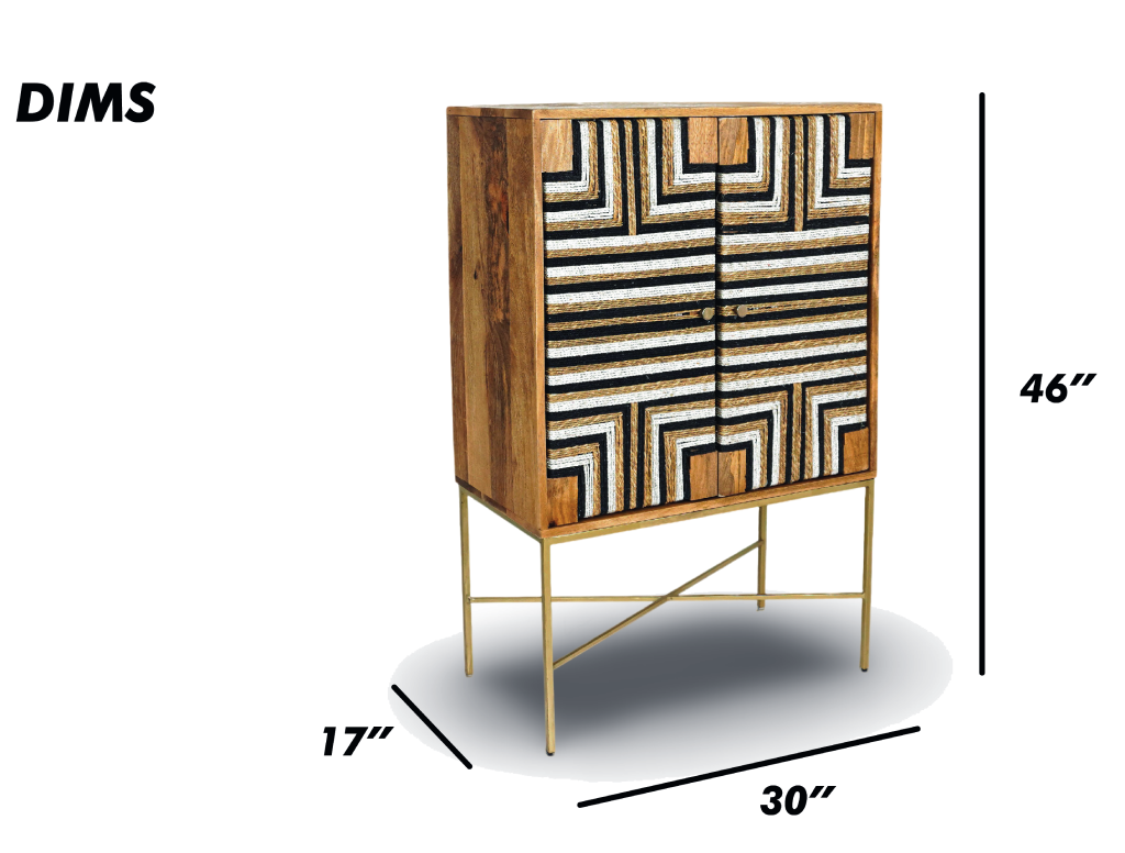 Natural Geometric Inlay Bar Cabinet