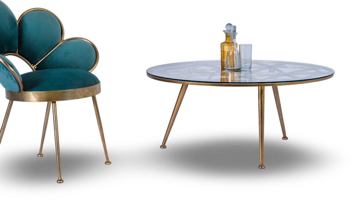 Round Glass Coffee Table with Black Metal Base