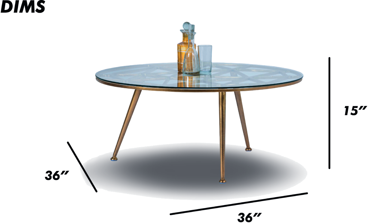 Round Glass Coffee Table with Black Metal Base