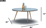 Round Glass Coffee Table with Black Metal Base