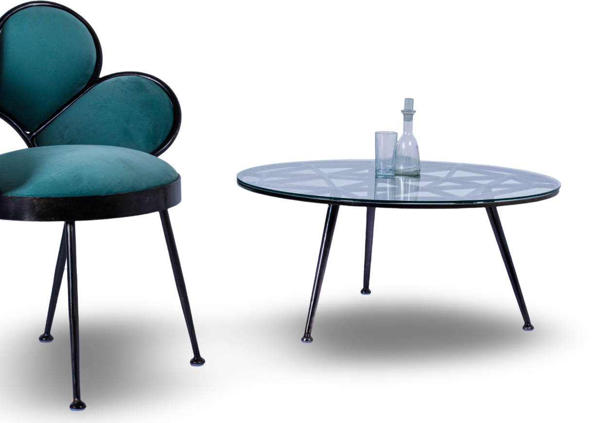 Round Glass Coffee Table with Black Metal Base