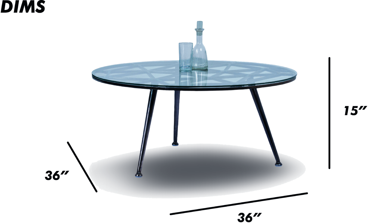 Round Glass Coffee Table with Black Metal Base