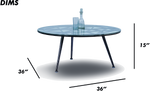 Round Glass Coffee Table with Black Metal Base