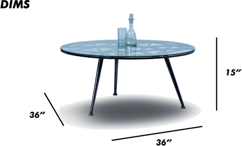 Round Glass Coffee Table with Black Metal Base