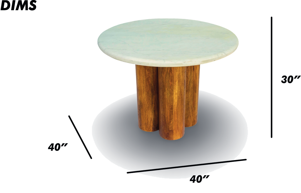 Round Marble Table with Cylindrical Wood Base