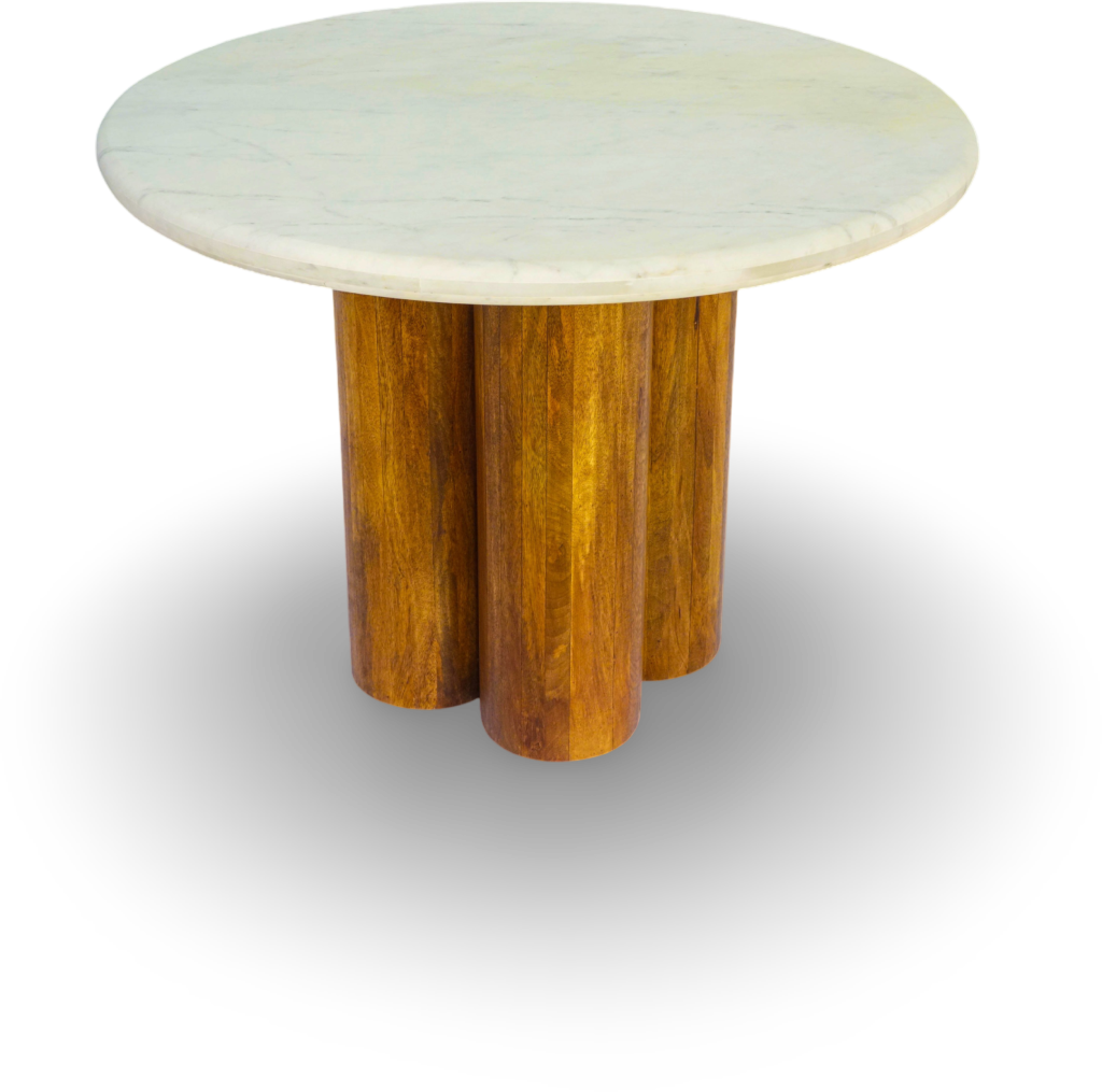 Round Marble Table with Cylindrical Wood Base