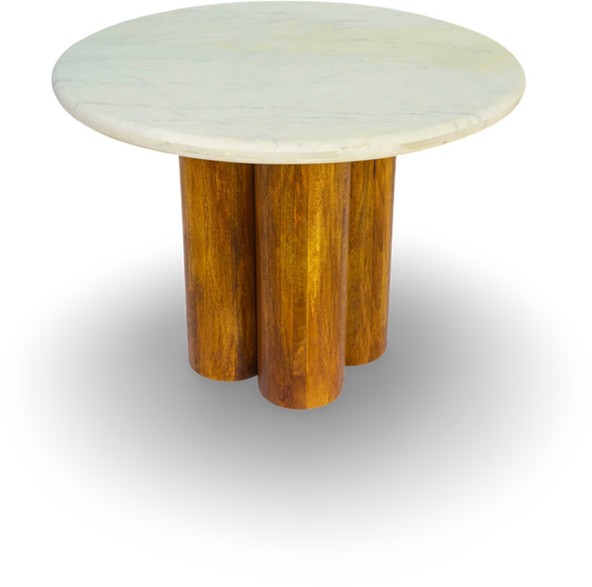 Round Marble Table with Cylindrical Wood Base