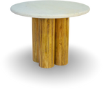 Round Marble Table with Cylindrical Wood Base