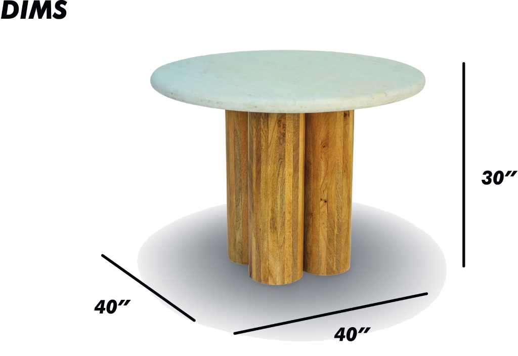 Round Marble Table with Cylindrical Wood Base
