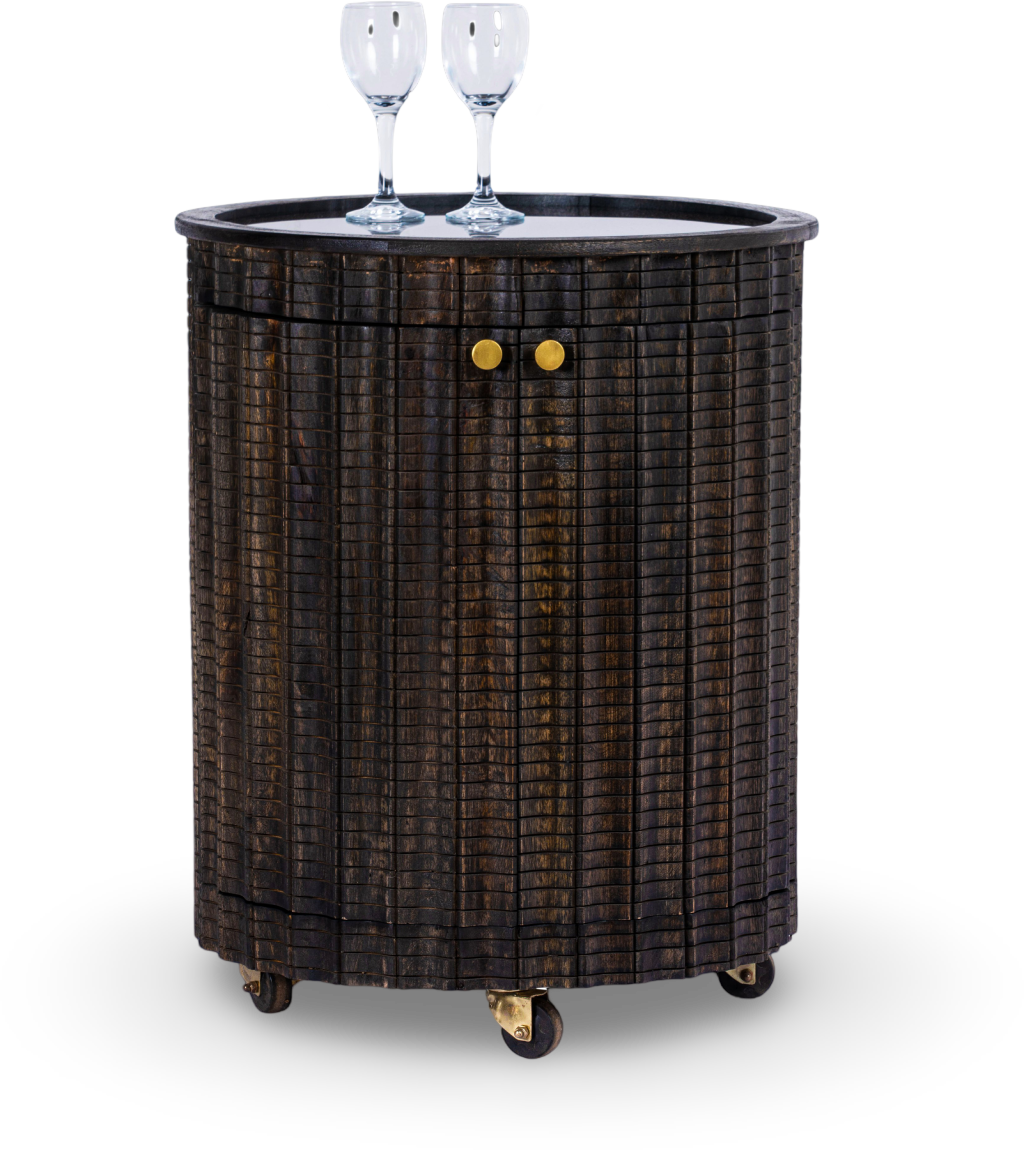 Brushed Grey Round Wood Bar Trolley