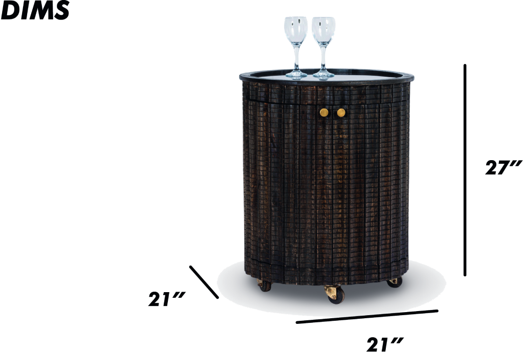 Brushed Grey Round Wood Bar Trolley