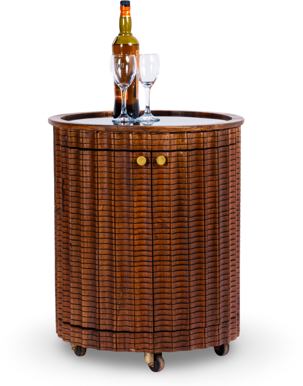 Brown Round Wood Bar Trolley