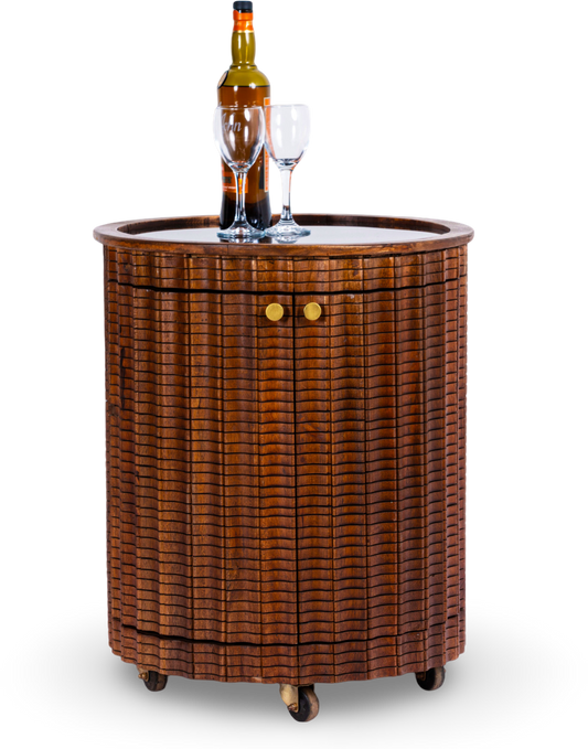 Brown Round Wood Bar Trolley
