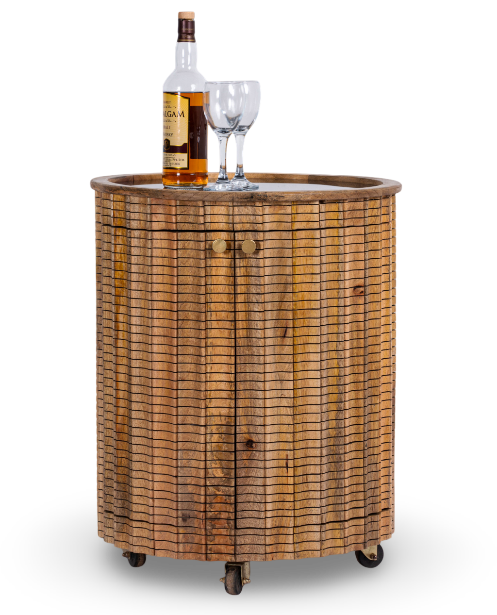 Natural Round Wood Bar Trolley